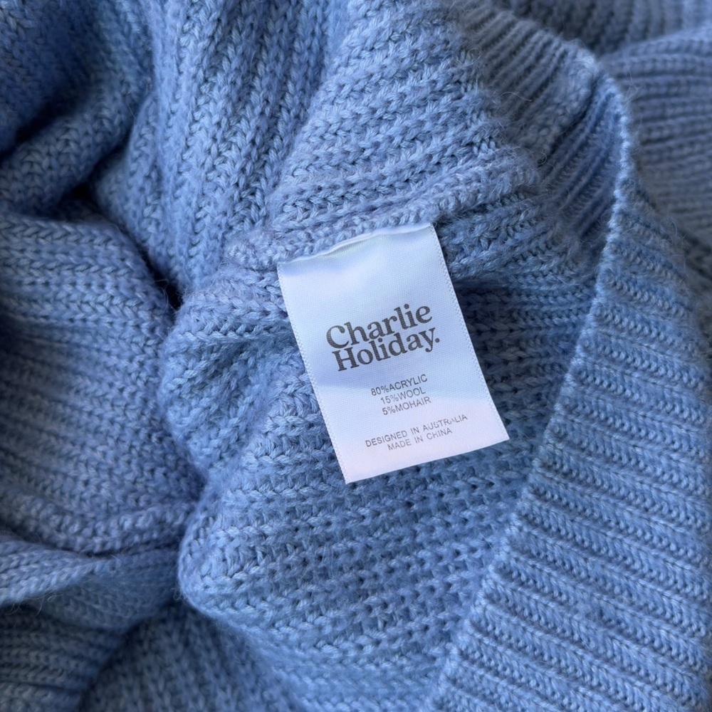 Charlie Holiday Henry Cardigan Sweater in Maya Blue Wool Mohair Blend Size XL - Picture 7 of 8